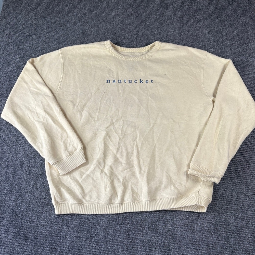 Austins Inc Nantucket Embroidered Crewneck Sweatshirt Cream Mens Large Coastal